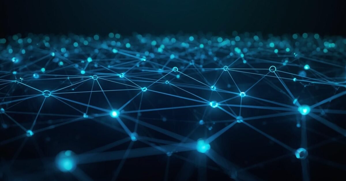 Rede de conexões representando agentes de IA autônomos interagindo com sistemas digitais