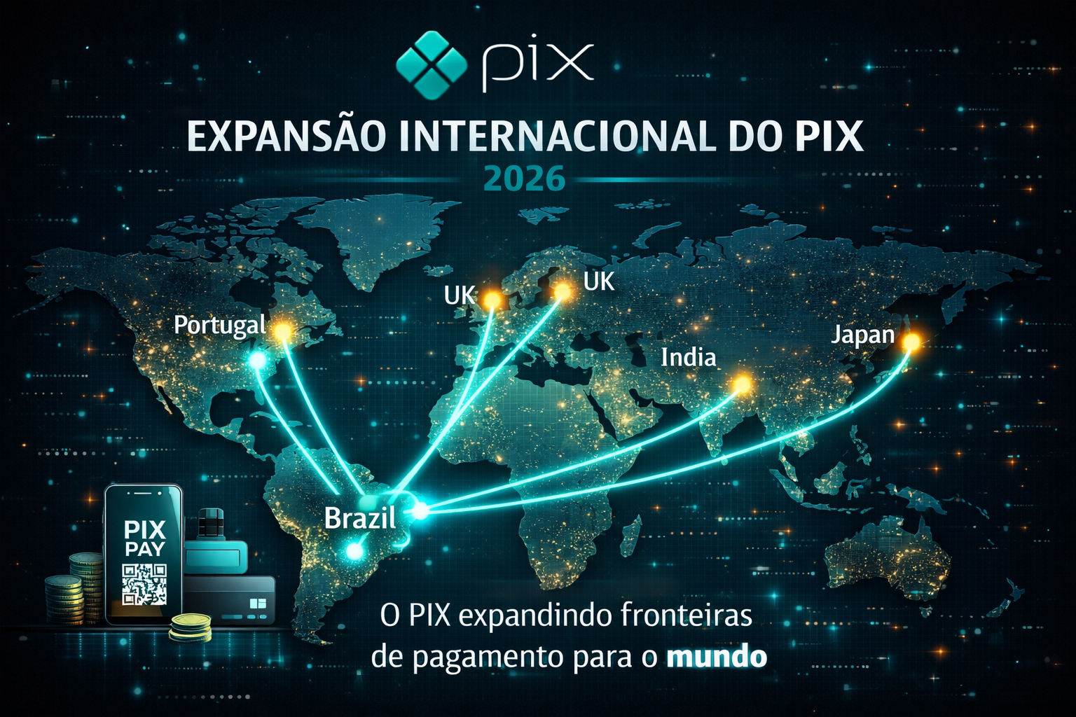 Saiba como funciona o Pix Internacional em 2026, quais países já aceitam, quanto custa comparado ao SWIFT e Wise, e quando chega para mais destinos.