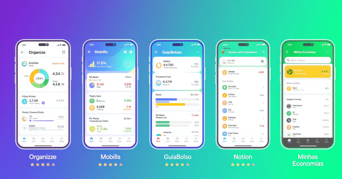 Comparativo dos 5 melhores apps de controle financeiro em 2026 - Organizze, Mobills, GuiaBolso, Notion e Minhas Economias