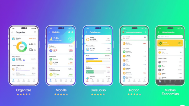 Comparativo dos 5 melhores apps de controle financeiro em 2026 - Organizze, Mobills, GuiaBolso, Notion e Minhas Economias