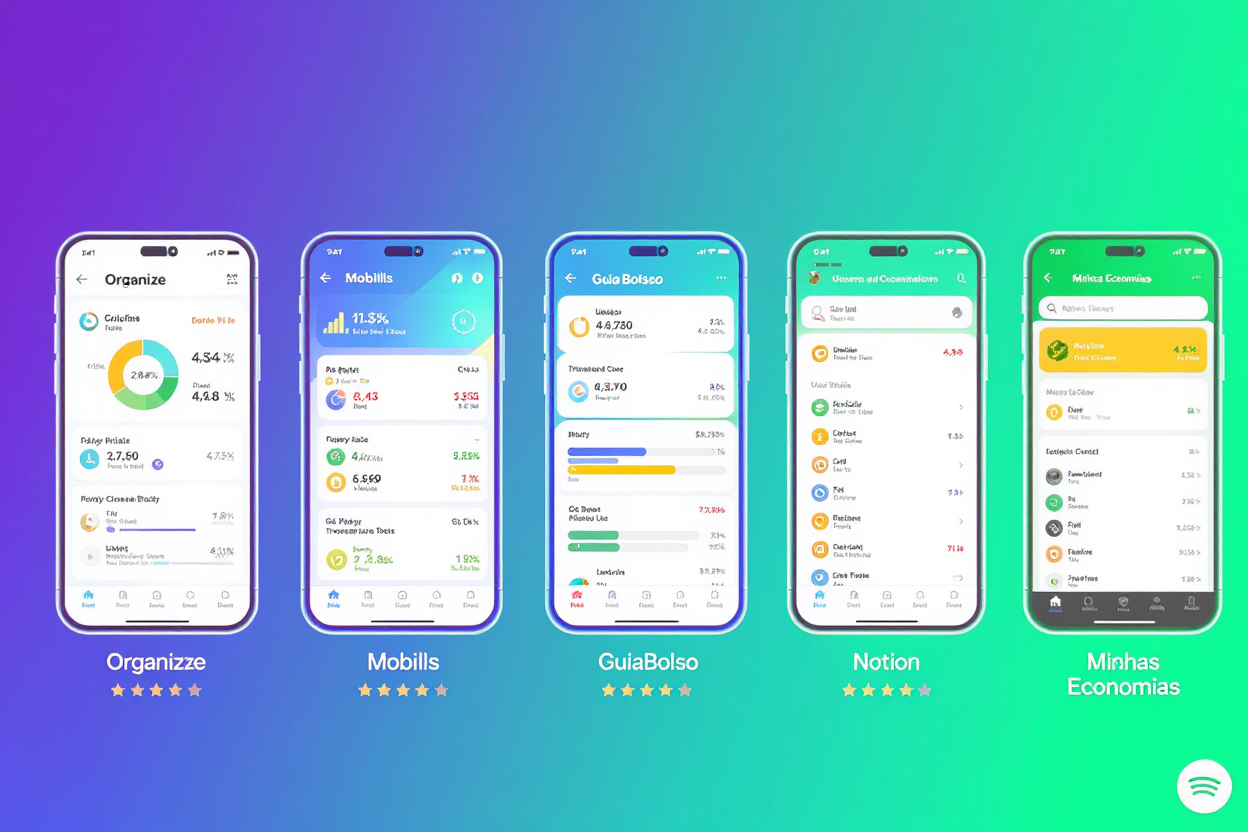 Comparativo dos 5 melhores apps de controle financeiro em 2026 - Organizze, Mobills, GuiaBolso, Notion e Minhas Economias