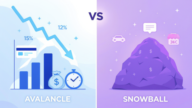 Comparativo avalanche vs bola de neve para pagamento de dívidas mostrando diferenças de juros e tempo